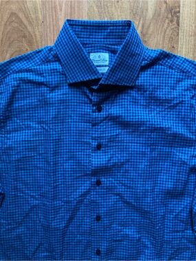 Emanuel Berg Modern Fit Blue Check Mens 17-43 Long Sleeve Button Up Shirt